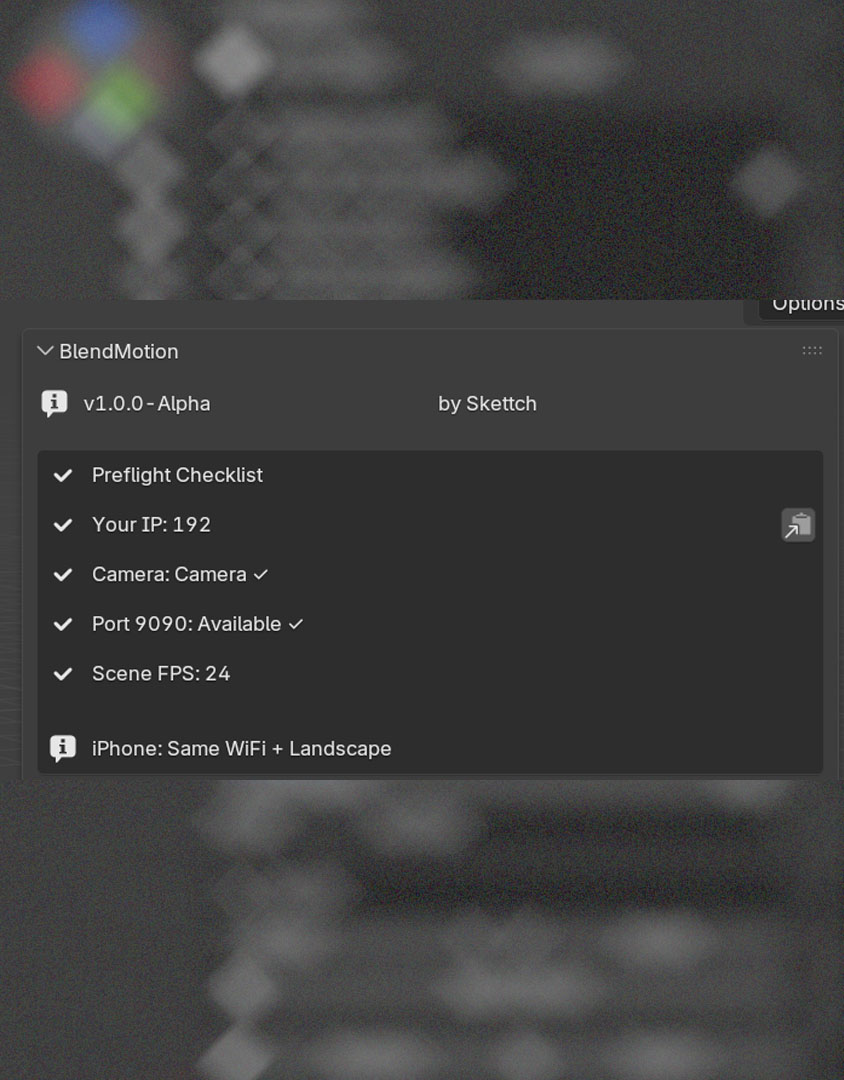 Preflight Checklist showing IP address, camera status, port availability, and scene FPS