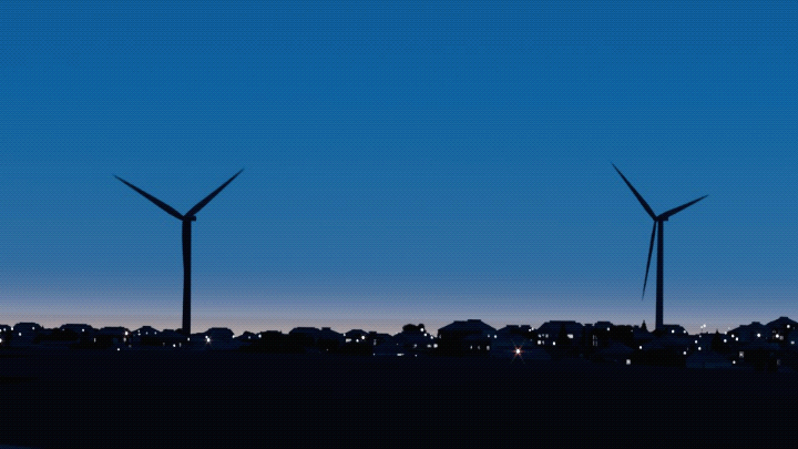 Wind turbines on the city horizon
